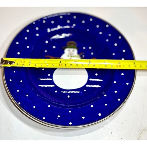 The Golden Rabbit II Blue Enamel Snowman Bowl Winter Denise S Harvey Christmas - Picture 4 of 7